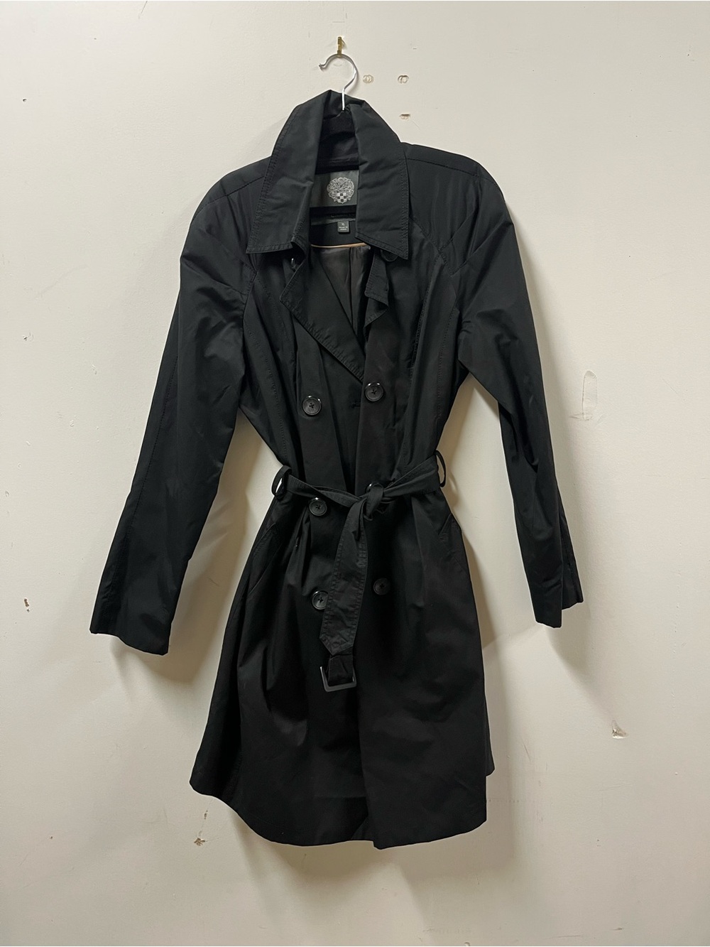 Vince Camuto Black Double-Breasted Trench Coat with Belt